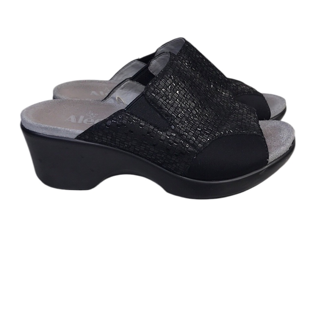 Alegria Ryli Tile Me More Sandals Slide Heel Wedge Black Leather Womens Size 35